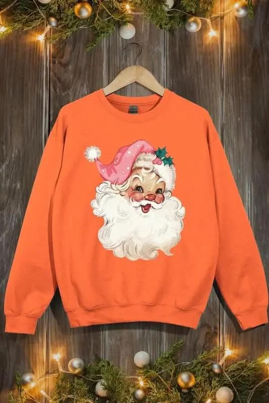 Retro Pink Santa Graphic Fleece Sweatshirts - Love Salve 