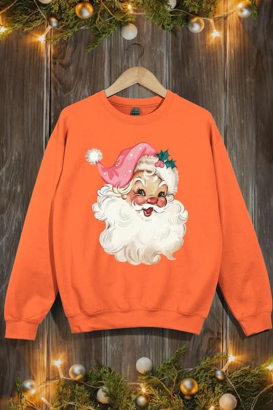 Retro Pink Santa Graphic Fleece Sweatshirts - Love Salve