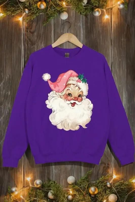Retro Pink Santa Graphic Fleece Sweatshirts - Love Salve 