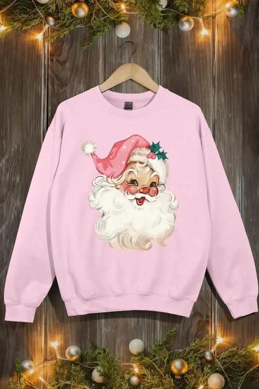 Retro Pink Santa Graphic Fleece Sweatshirts - Love Salve 