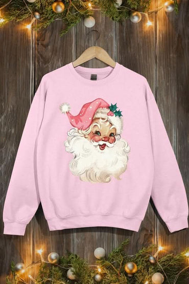 Retro Pink Santa Graphic Fleece Sweatshirts - Love Salve