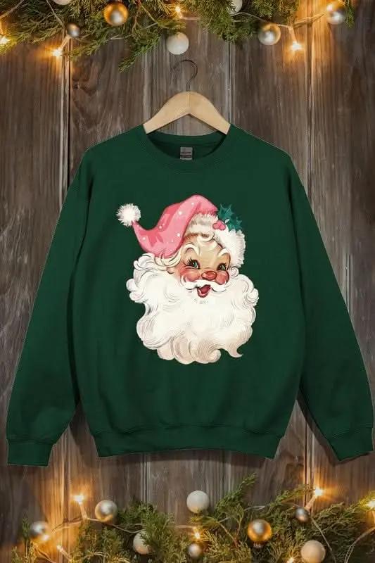 Retro Pink Santa Graphic Fleece Sweatshirts - Love Salve 