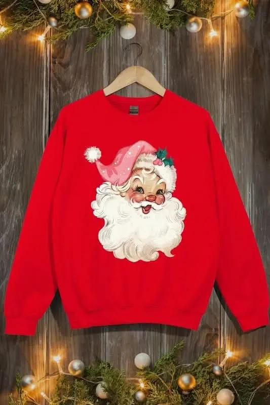 Retro Pink Santa Graphic Fleece Sweatshirts - Love Salve 