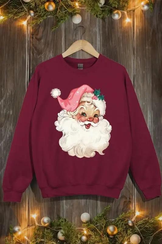 Retro Pink Santa Graphic Fleece Sweatshirts - Love Salve 