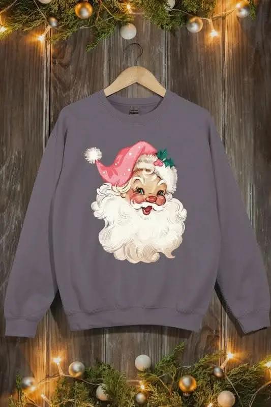 Retro Pink Santa Graphic Fleece Sweatshirts - Love Salve 