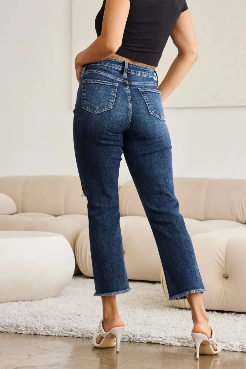 RFM Crop Dylan Full Size Tummy Control Distressed Jeans - Love Salve 