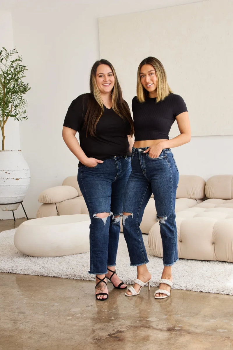 RFM Crop Dylan Full Size Tummy Control Distressed Jeans - Love Salve 