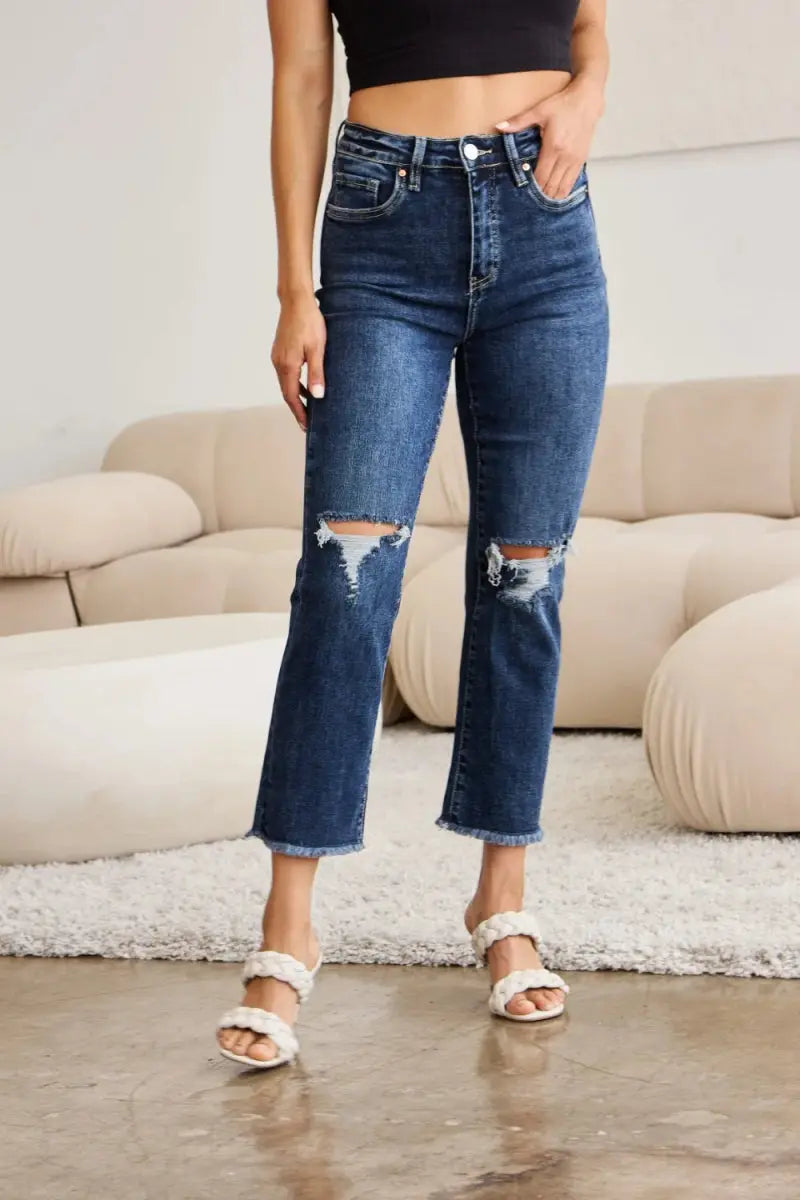 RFM Crop Dylan Full Size Tummy Control Distressed Jeans - Love Salve 