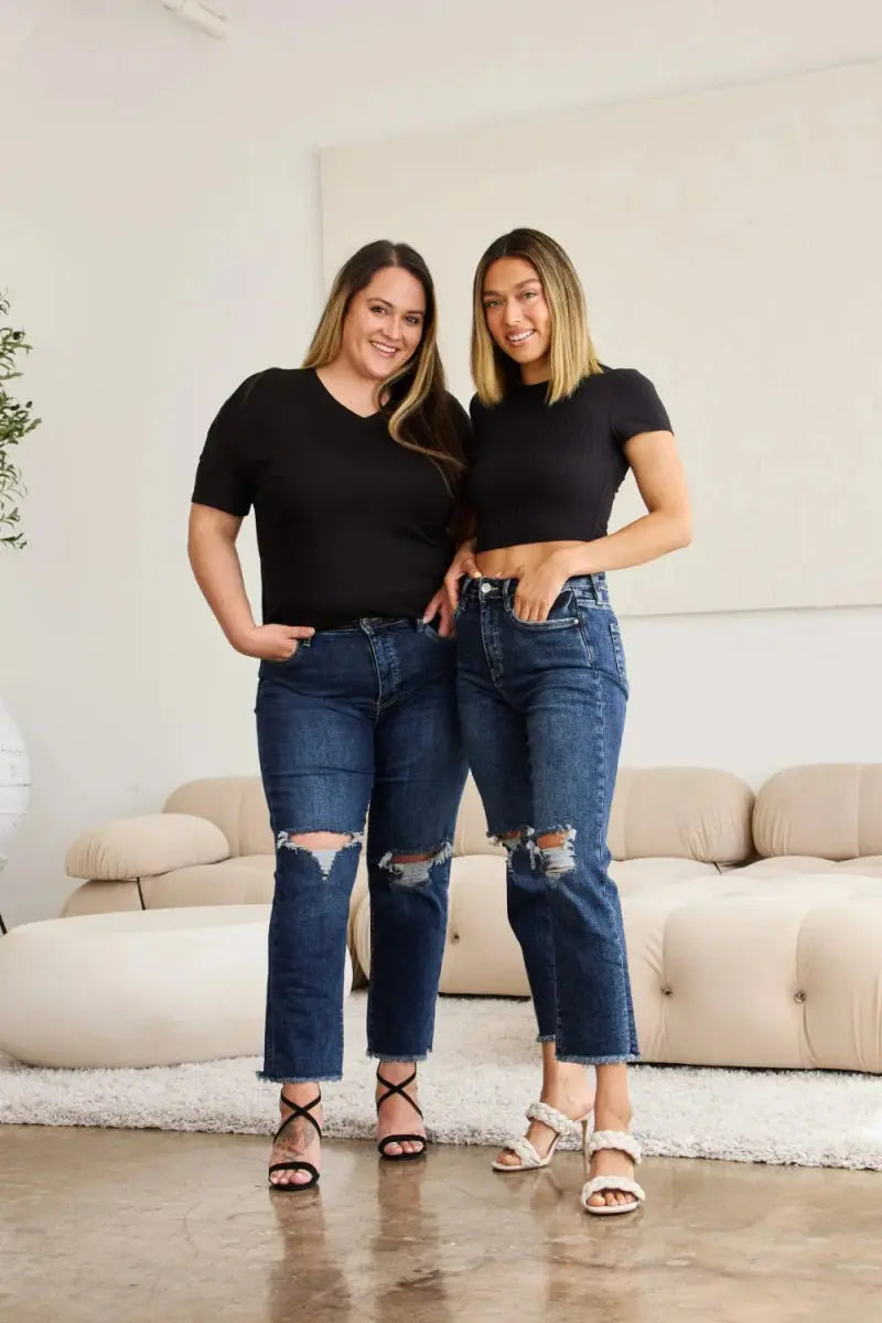 RFM Crop Dylan Full Size Tummy Control Distressed Jeans - Love Salve 