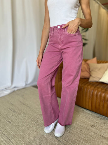 RFM Full Size High Rise Garment Dye Wide Leg Jeans for Women - Love Salve 