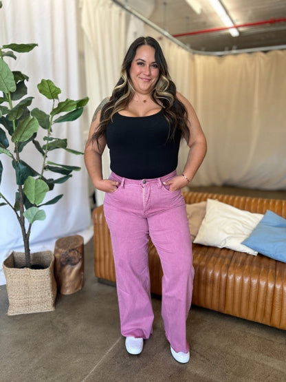RFM Full Size High Rise Garment Dye Wide Leg Jeans for Women - Love Salve 