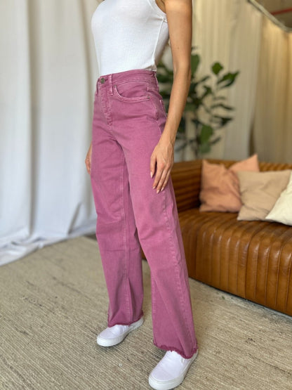 RFM Full Size High Rise Garment Dye Wide Leg Jeans for Women - Love Salve 