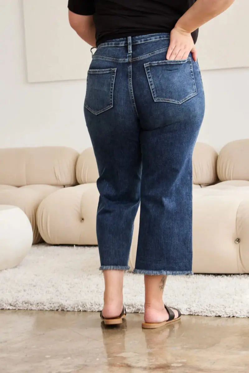 RFM Full Size Tummy Control High Waist Raw Hem Jeans - Love Salve 