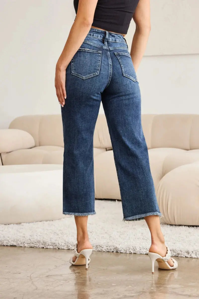 RFM Full Size Tummy Control High Waist Raw Hem Jeans - Love Salve 