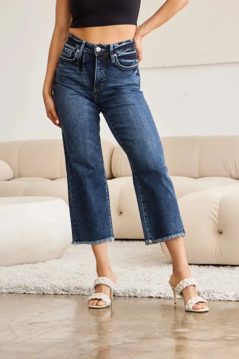 RFM Full Size Tummy Control High Waist Raw Hem Jeans - Love Salve 