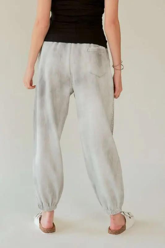 Rhinestone-Embellished Elastic Waist Joggers by Davi & Dani - Love Salve 