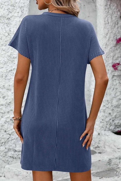 Ribbed Striped Short Sleeve Mini Tee Dress - Love Salve