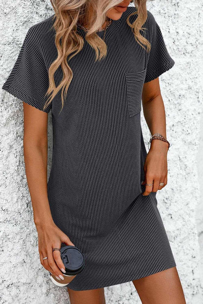 Ribbed Striped Short Sleeve Mini Tee Dress - Love Salve