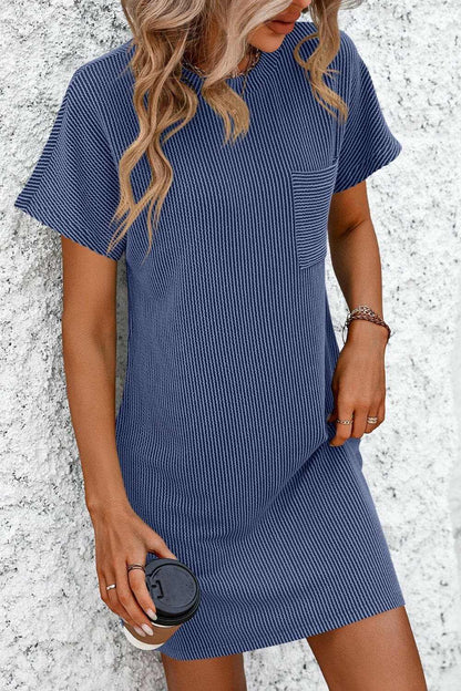 Ribbed Striped Short Sleeve Mini Tee Dress - Love Salve