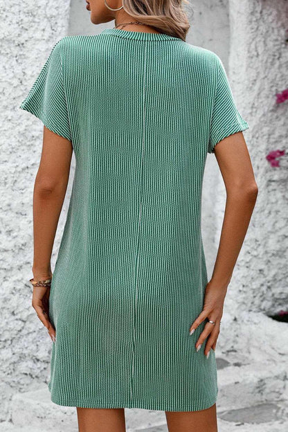 Ribbed Striped Short Sleeve Mini Tee Dress - Love Salve