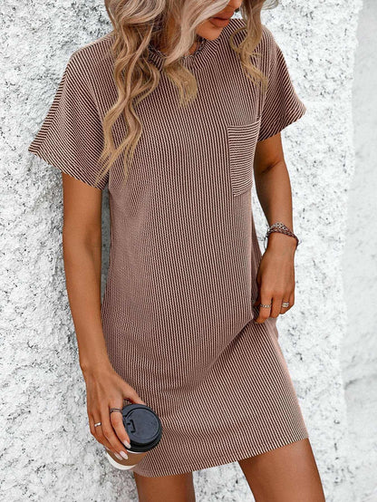 Ribbed Striped Short Sleeve Mini Tee Dress - Love Salve