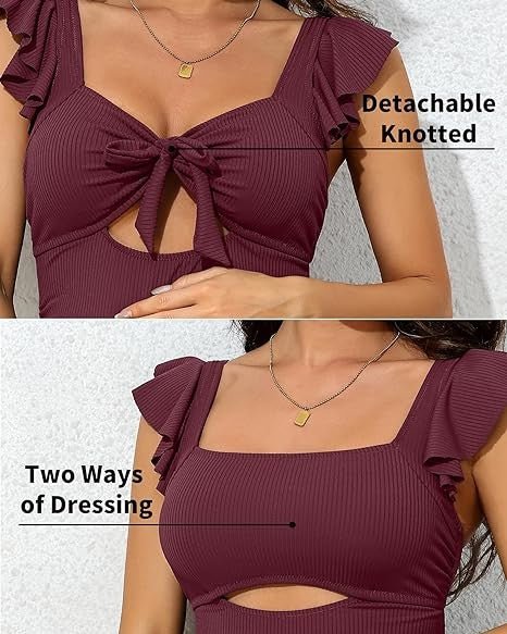 Ribbed Tie Knot Cutout Ruched Maternity Swimsuit for Comfortable Pregnancy - Love Salve 