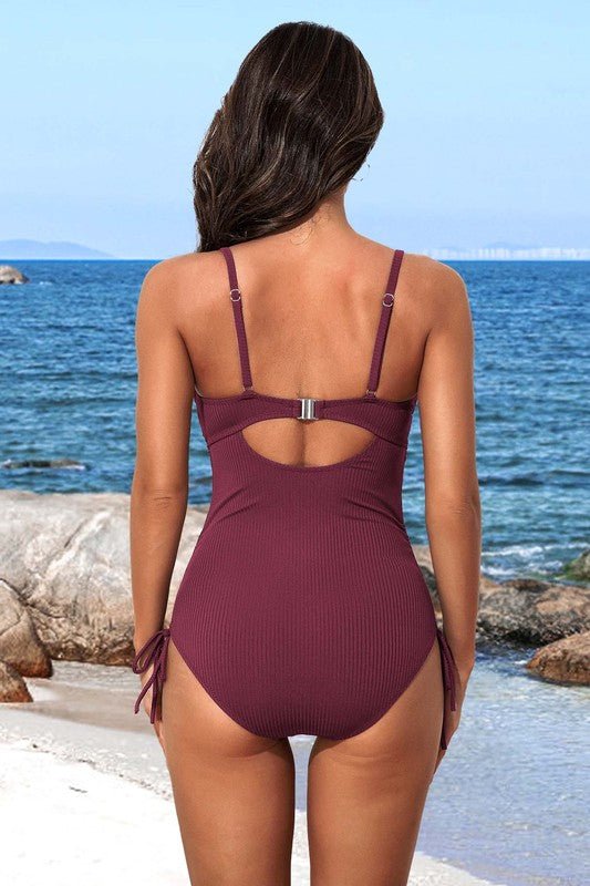 Ribbed Tie Side High Cut Twist Front Bathing Suit for Women - Love Salve 