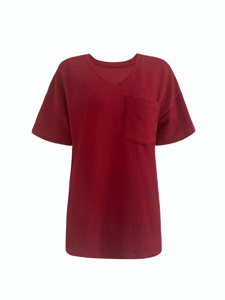 Ribbed V - Neck Oversized T-Shirt - Love Salve