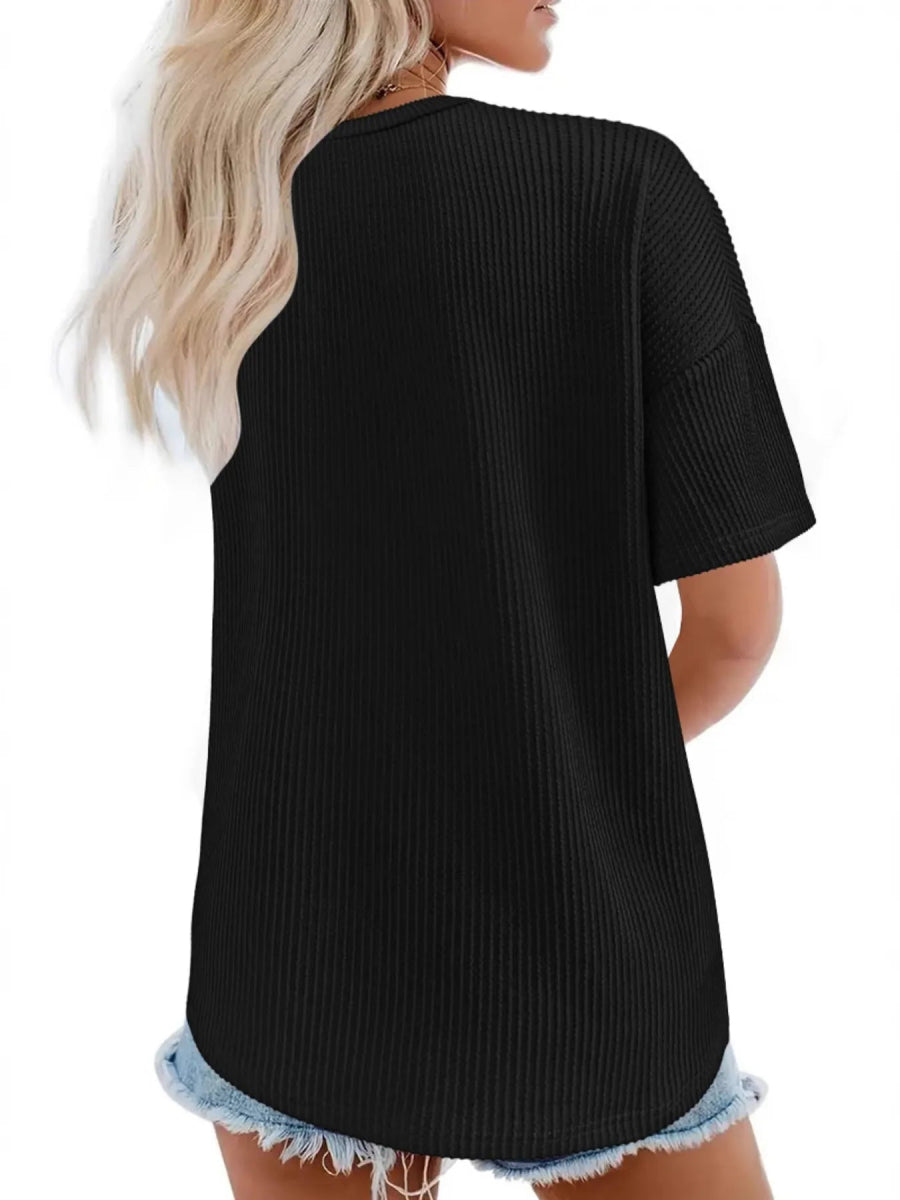 Ribbed V - Neck Oversized T-Shirt - Love Salve