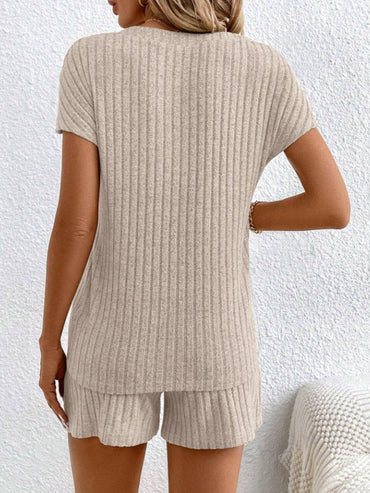 Ribbed V-Neck Top and Shorts EnsembleRibbed V-Neck Top and Shorts Ensemble
 Upgrade your casual wardrobe with our Ribbed V-Neck Top and Shorts Ensemble, a perfect blend of style and comfort for various Love Salve -Neck Topjust arrived