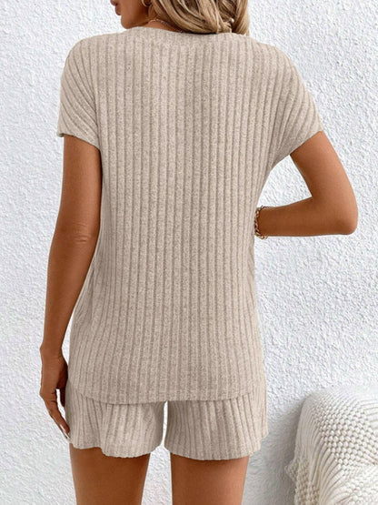 Ribbed V-Neck Top and Shorts EnsembleRibbed V-Neck Top and Shorts Ensemble
 Upgrade your casual wardrobe with our Ribbed V-Neck Top and Shorts Ensemble, a perfect blend of style and comfort for various Love Salve -Neck Topjust arrived