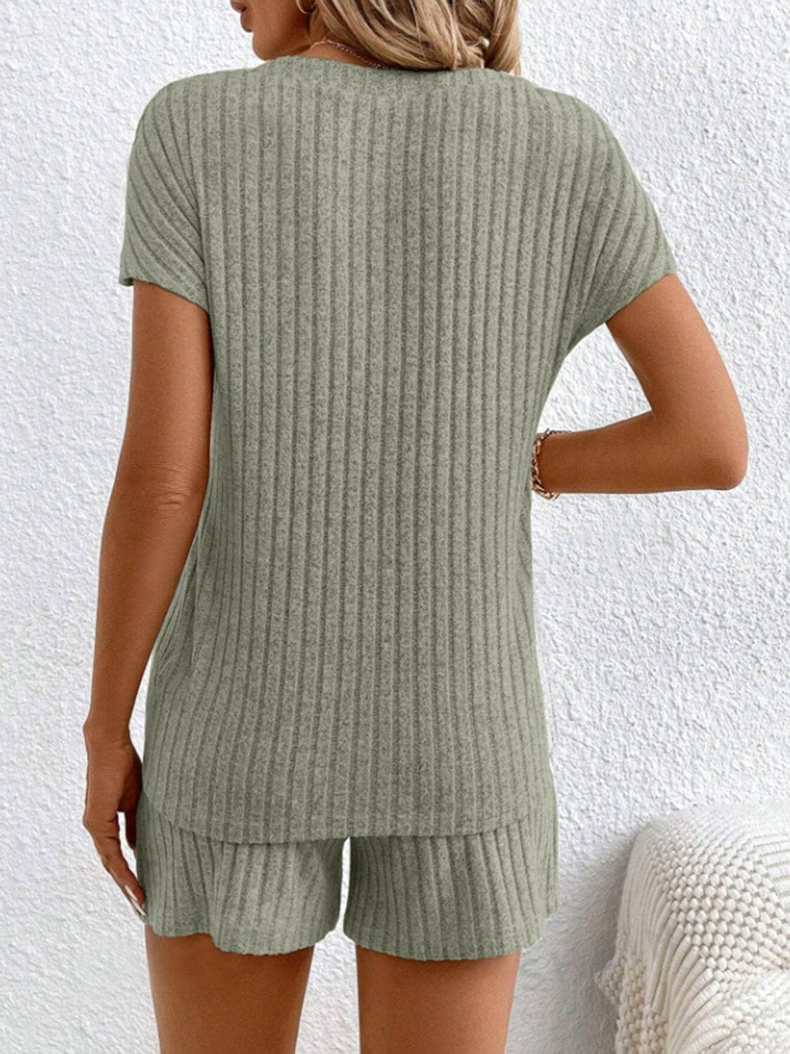 Ribbed V-Neck Top and Shorts EnsembleRibbed V-Neck Top and Shorts Ensemble
 Upgrade your casual wardrobe with our Ribbed V-Neck Top and Shorts Ensemble, a perfect blend of style and comfort for various Love Salve -Neck Topjust arrived