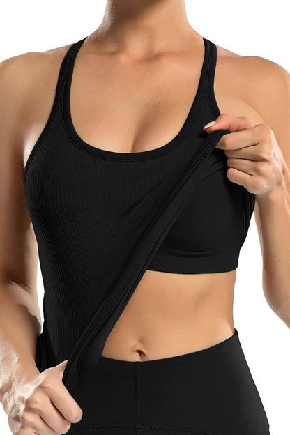 Ribbed Workout Tank Tops with Built in Bra for Women - Love Salve 