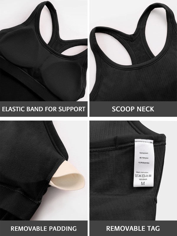 Ribbed Workout Tank Tops with Built in Bra for Women - Love Salve 
