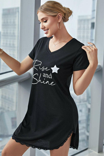 RISE AND SHINE Contrast Lace V-Neck T-Shirt Dress - Love Salve