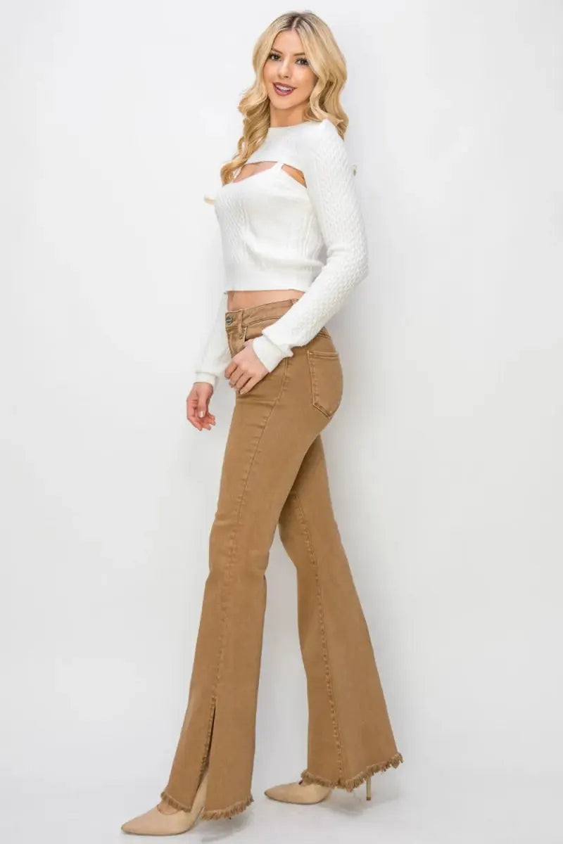 RISEN Bailey Full Size High Waist Side Slit Flare Jeans - Love Salve 