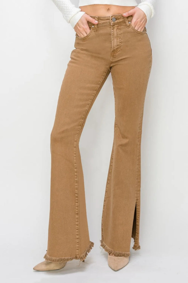 RISEN Bailey Full Size High Waist Side Slit Flare Jeans - Love Salve
