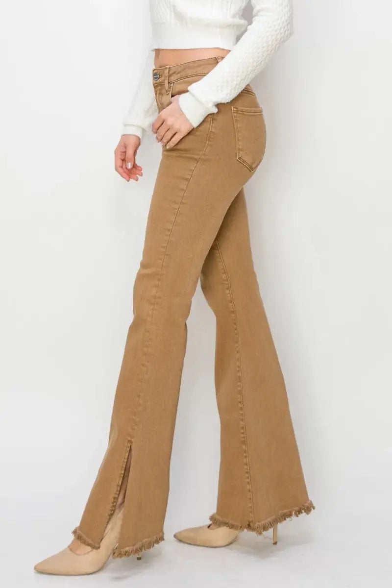 RISEN Bailey Full Size High Waist Side Slit Flare Jeans - Love Salve 