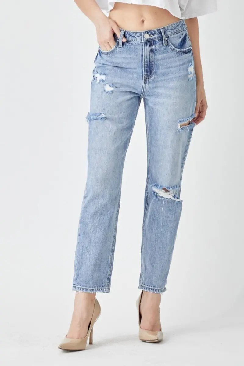RISEN Distressed Slim Cropped Jeans for Trendy Style - Love Salve 