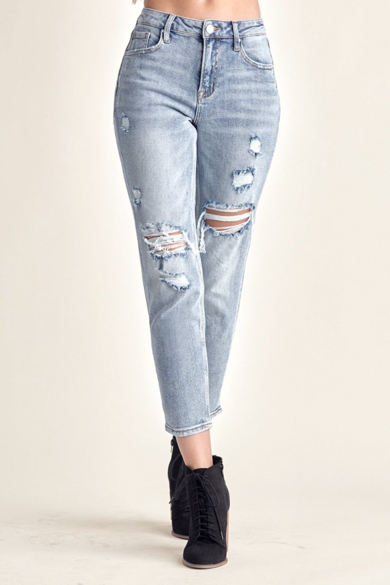 RISEN Distressed Slim Cropped Jeans for Trendy Style - Love Salve 