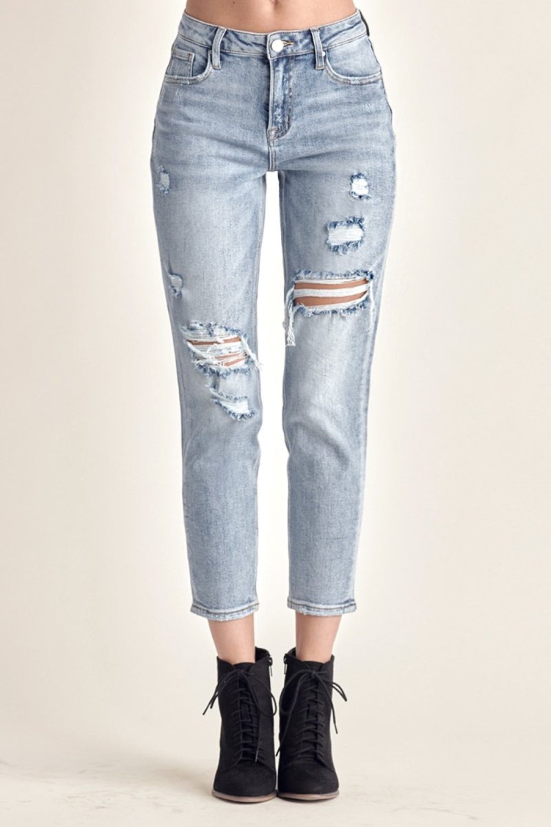 RISEN Distressed Slim Cropped Jeans for Trendy Style - Love Salve 