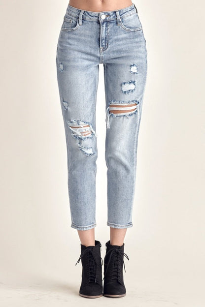 RISEN Distressed Slim Cropped Jeans for Trendy Style - Love Salve 