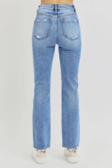 RISEN Full Size Distressed High - Rise Ankle Straight Jeans - Love Salve