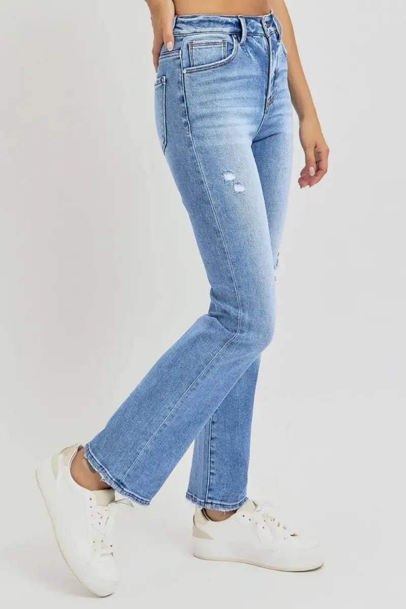 RISEN Full Size Distressed High-Rise Ankle Straight Jeans - Love Salve 