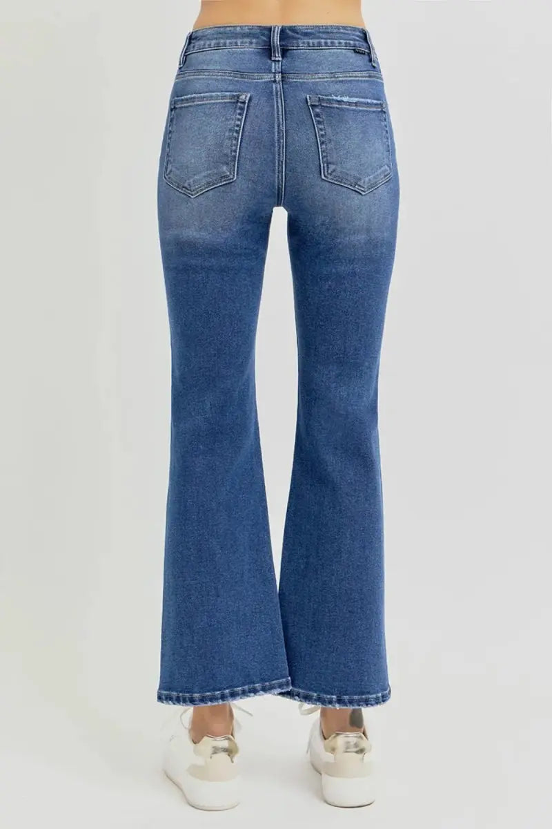 RISEN Full Size Distressed High Rise Crop Flare Jeans - Love Salve 
