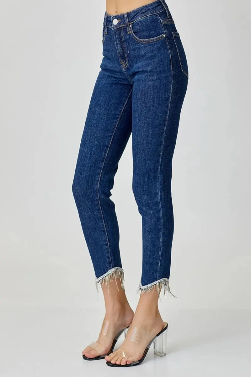 RISEN Full Size Embellished Mid Rise Crop Skinny Jeans - Love Salve 