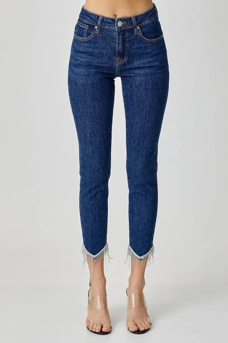 RISEN Full Size Embellished Mid Rise Crop Skinny Jeans - Love Salve 