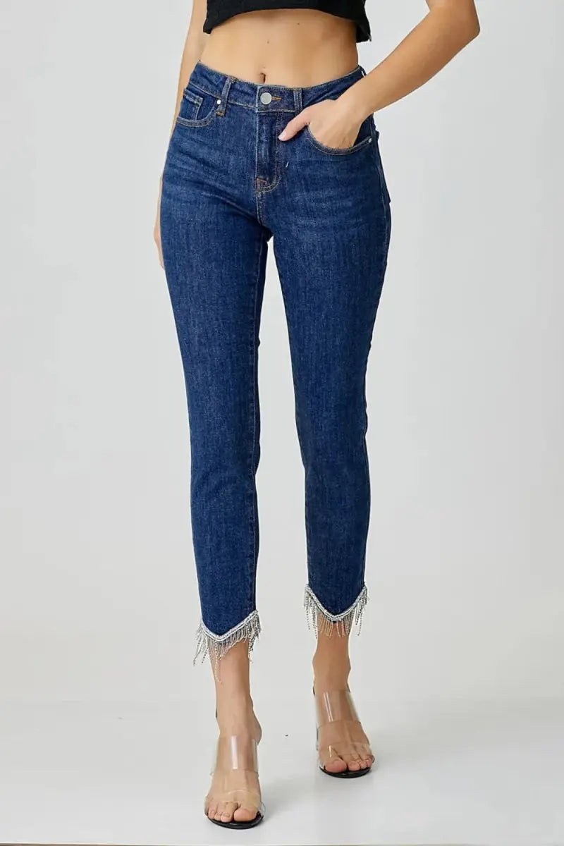 RISEN Full Size Embellished Mid Rise Crop Skinny Jeans - Love Salve 