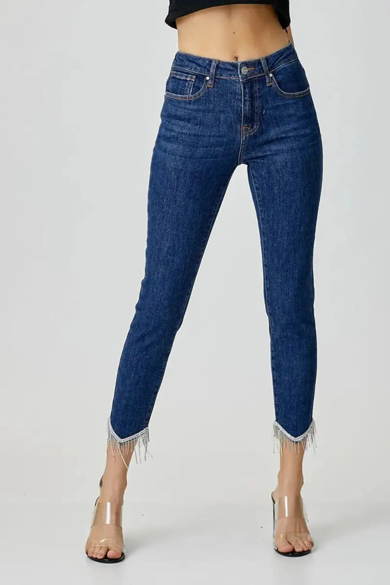 RISEN Full Size Embellished Mid Rise Crop Skinny Jeans - Love Salve 