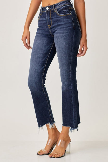 Risen Full Size Frayed Hem Cropped Straight Jeans for Women - Love Salve 